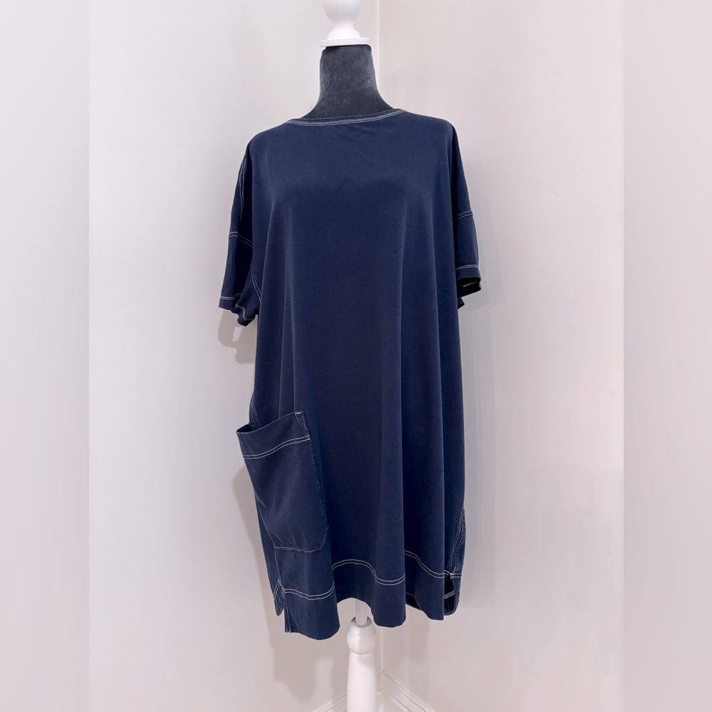 Everlane Oversized Mariner Dress In True Navy/White Size L - Picture 5 of 16